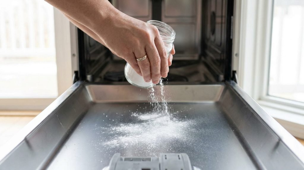 Sprinkling baking soda on the bottom of the dishwasher