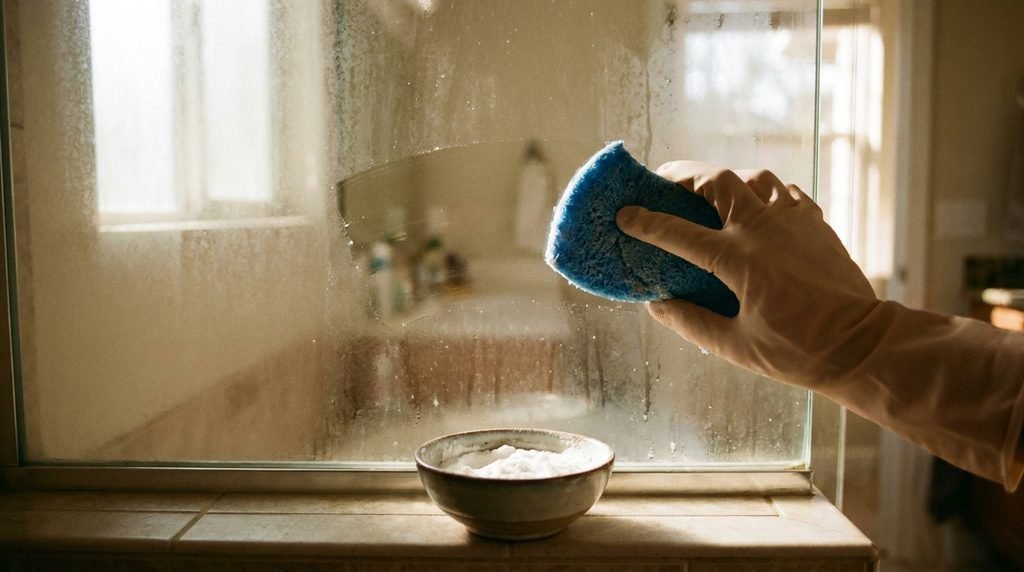 magnific__prompt-closeup-of-a-hand-scrubbing-a-glass-shower-__24079
