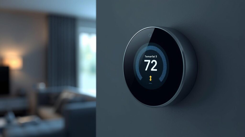 Smart thermostat displaying energy-efficient temperature settings.