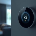 Smart thermostat displaying energy-efficient temperature settings.