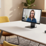 A smart conference room with integrated video conferencing technology and wireless charging stations. (3)