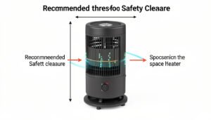 A diagram showing the recommended three-foot safety clearance around a space heater